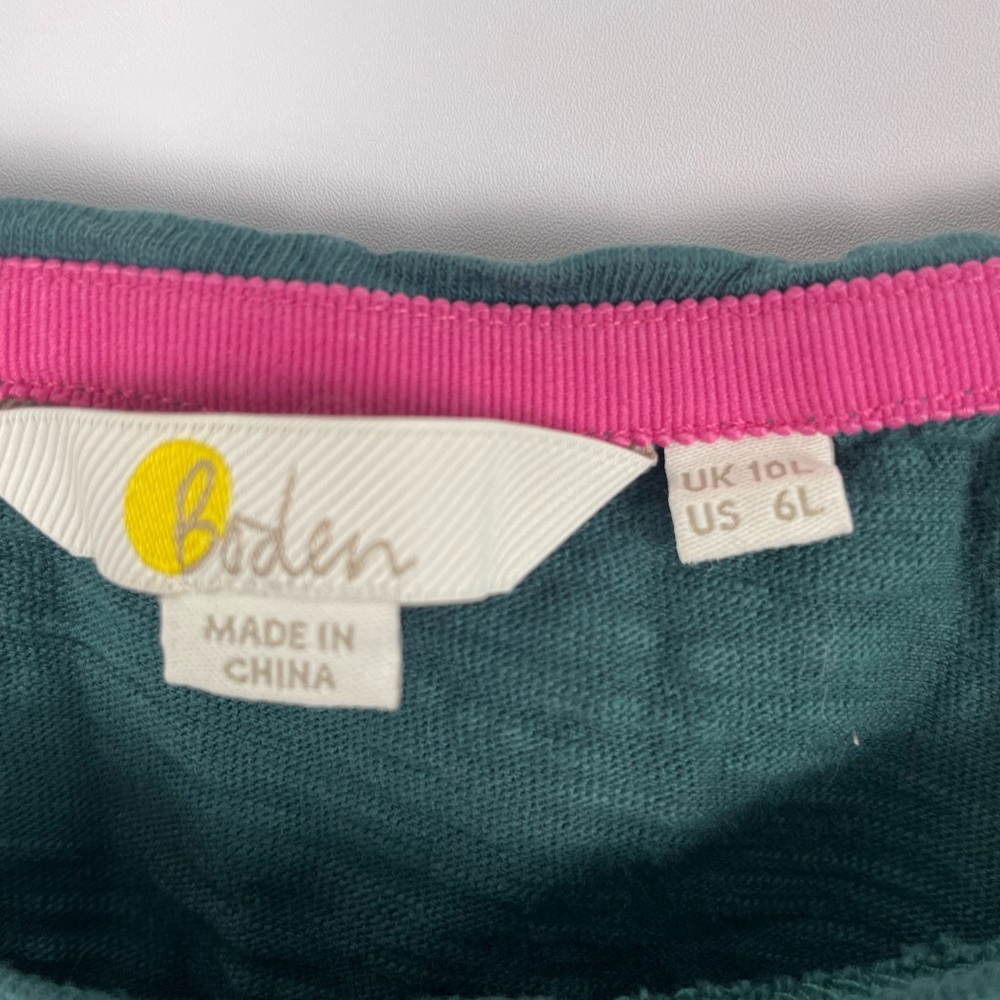 Boden Green Gold Pineapple Print T-shirt Dress 100% Cotton Size 6L - Picture 4 of 7